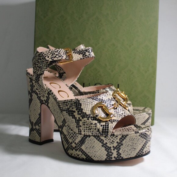 NWB Gucci GG Platform Python Horsebit Pumps Heels Ankle Strap 40.5 674776 - Picture 1 of 6